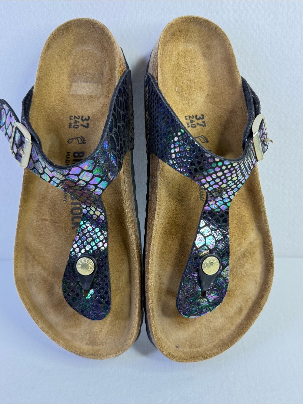 Birkenstock Gizeh sandals Shiny Snake Black Multicolor NWOT Size 37 - Picture 6 of 6